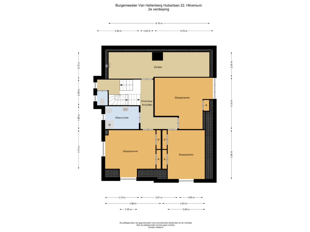 View floorplan of 2e verdieping of Burgemeester Van Hellenberg Hubarlaan 22