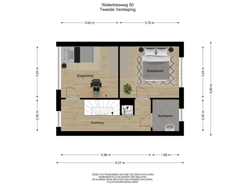 View floorplan of Tweede Verdieping of Waterbiesweg 50