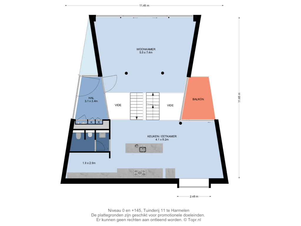 Bekijk plattegrond van Niveau 0 en +145 van Tuinderij 11