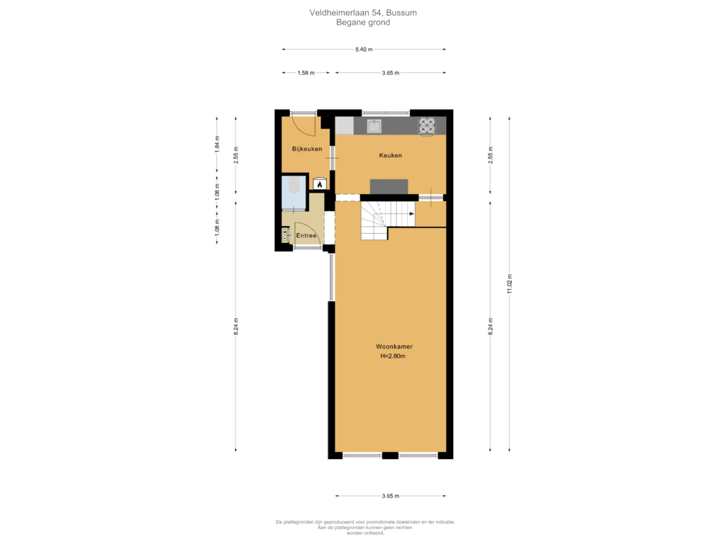 Bekijk plattegrond van Begane grond van Veldheimerlaan 54