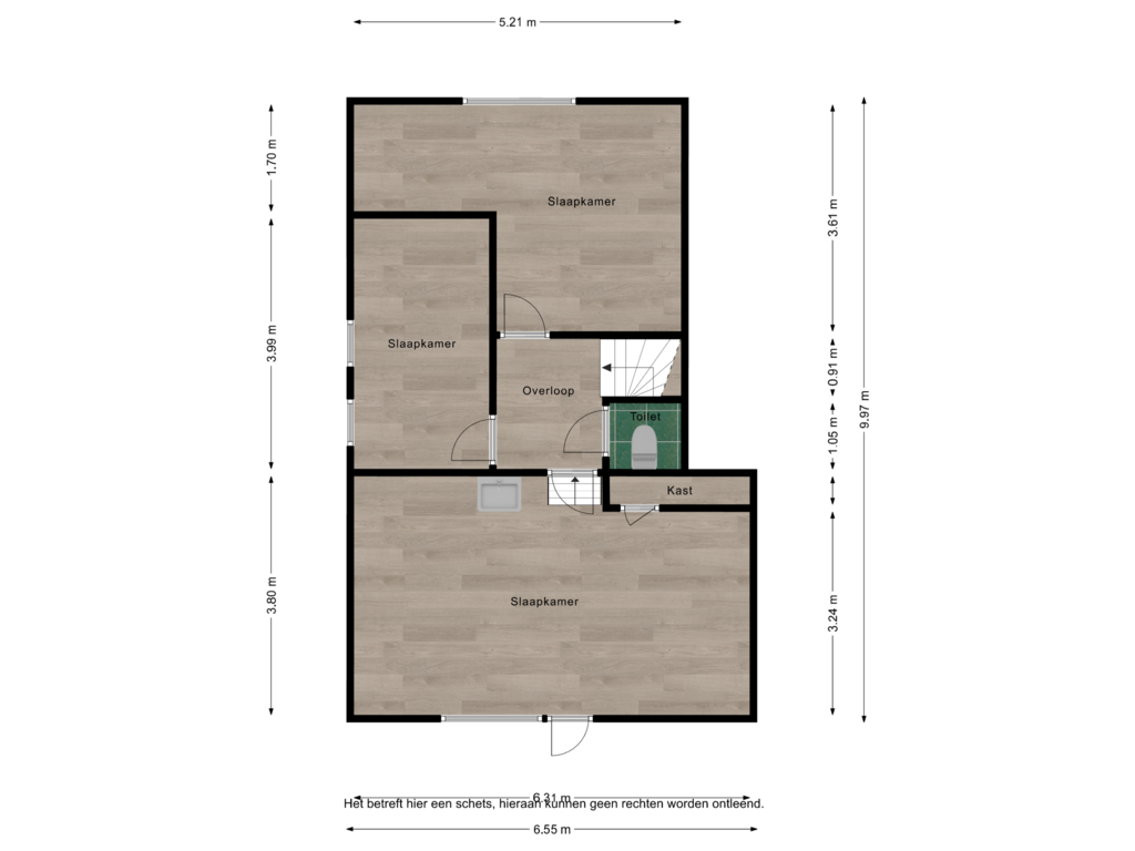 View floorplan of 1e verdieping of Noordbroeksterstraat 31