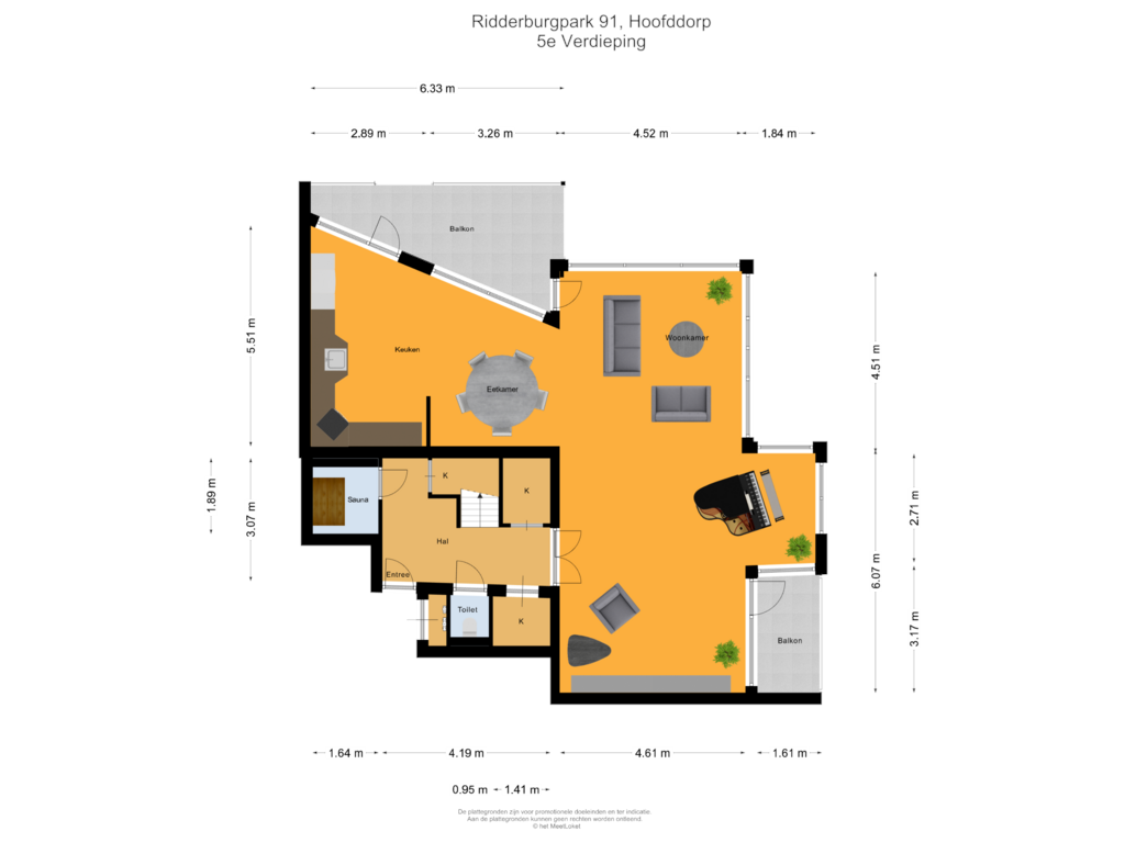 Bekijk plattegrond van 5e Verdieping van Ridderburgpark 91