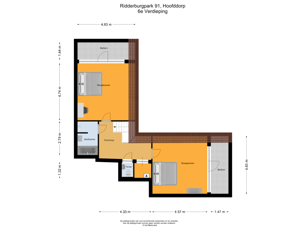 Bekijk plattegrond van 6e Verdieping van Ridderburgpark 91