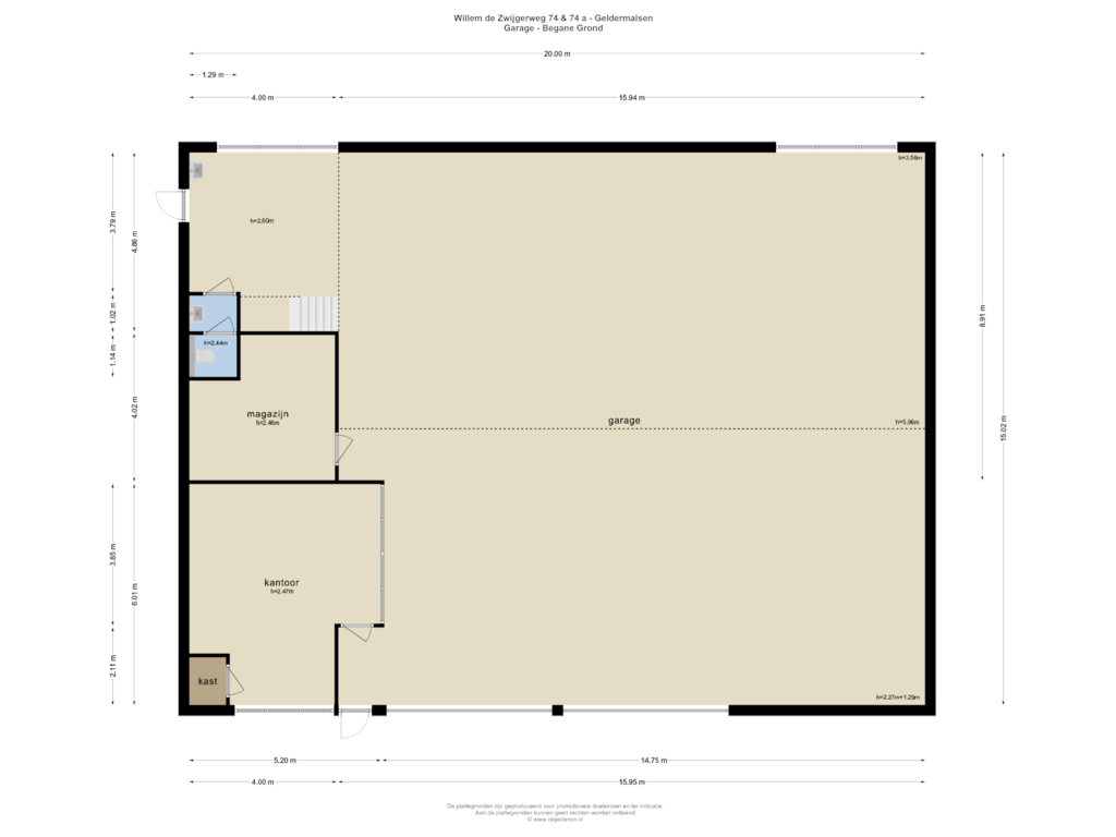 Bekijk plattegrond van GARAGE-BEGANE GROND van Willem de Zwijgerweg 74-A