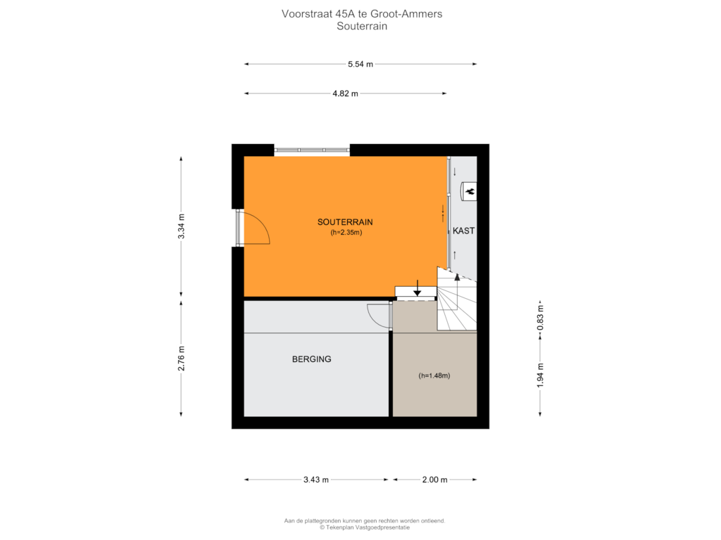 Bekijk plattegrond van Souterrain van Voorstraat 45-A