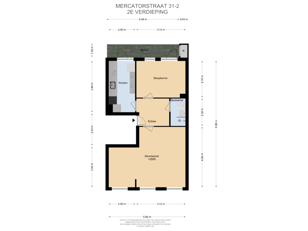 View floorplan of 2E Verdieping of Mercatorstraat 31-2