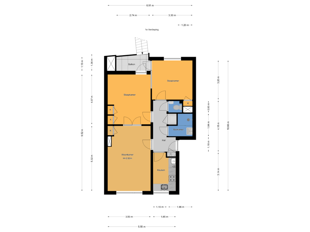 View floorplan of 1e Verdieping of Woudenbergstraat 81