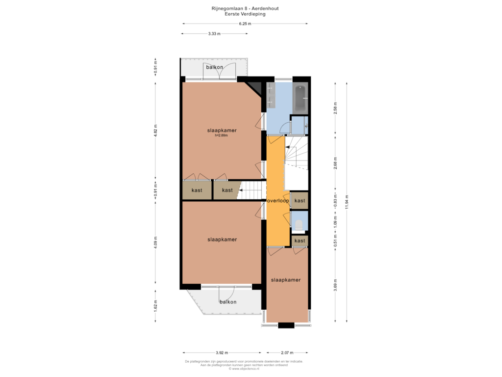 View floorplan of EERSTE VERDIEPING of Rijnegomlaan 8