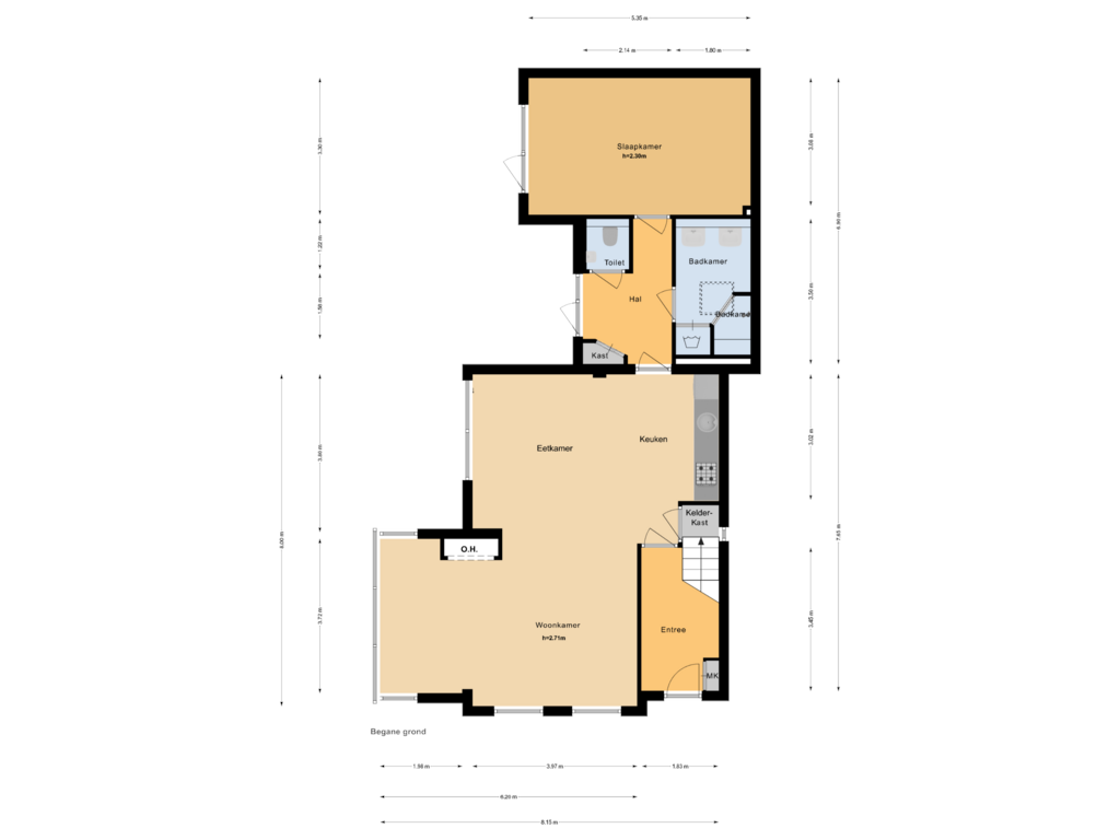 Bekijk plattegrond van Begane grond van Van der Veldenstraat 2