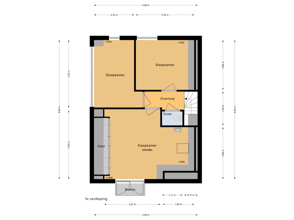 Bekijk plattegrond van 1e verdieping van Van der Veldenstraat 2