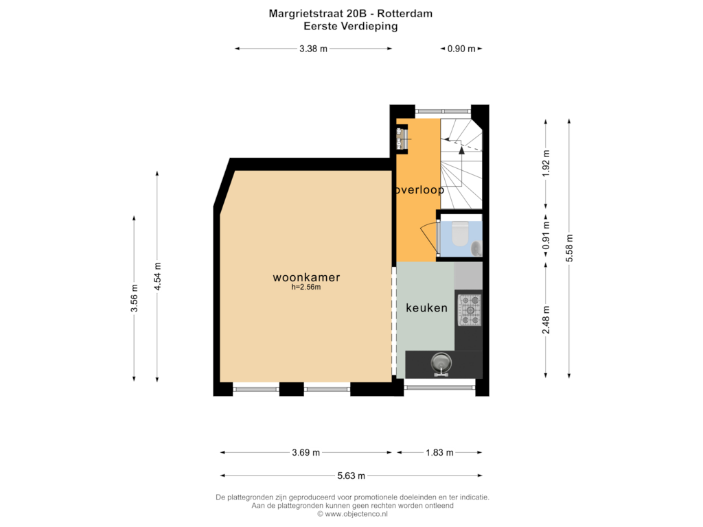 Bekijk plattegrond van EERSTE VERDIEPING van Margrietstraat 20-B