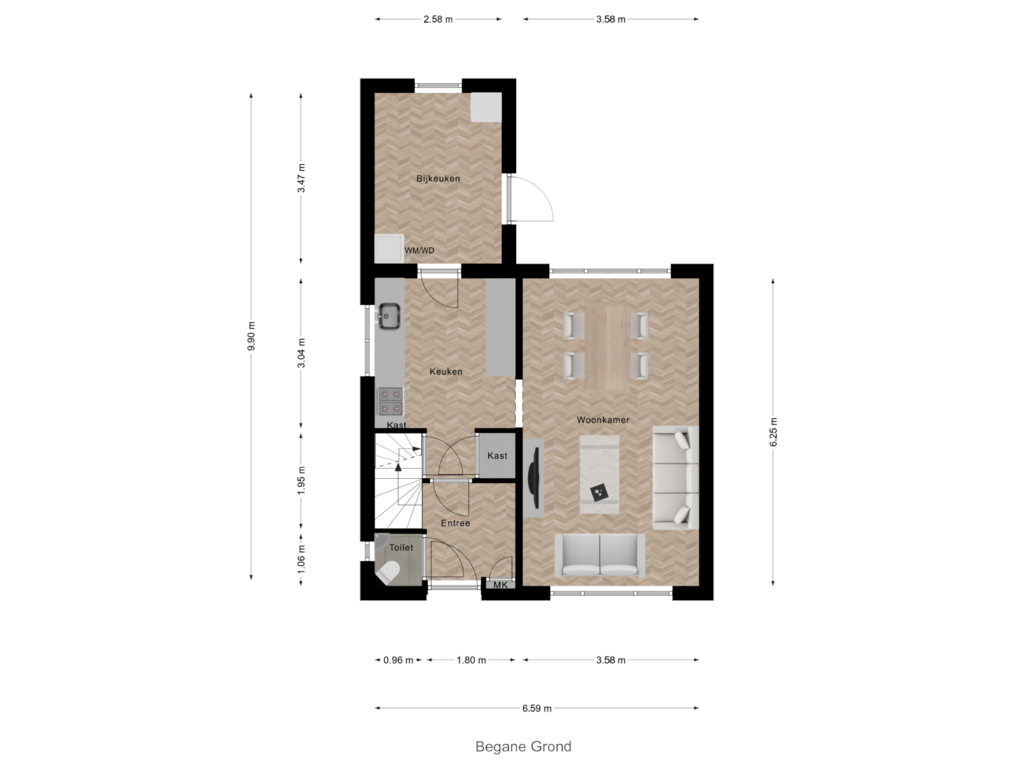 Bekijk plattegrond van Begane Grond van Hulderstraat 5