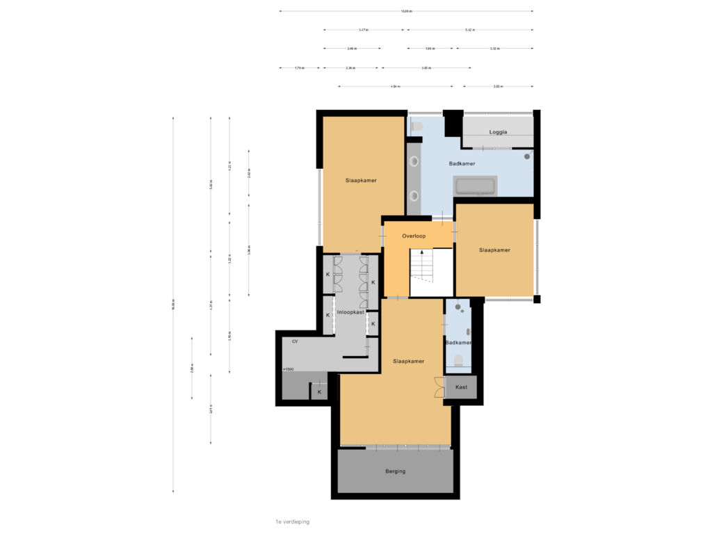 View floorplan of 1e verdieping of Noordeinde 72