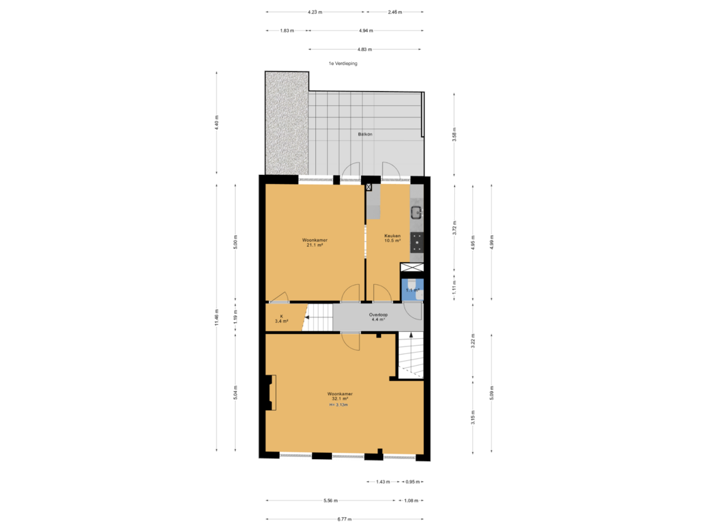 View floorplan of 1e Verdieping of Nieuwe Schoolstraat 1