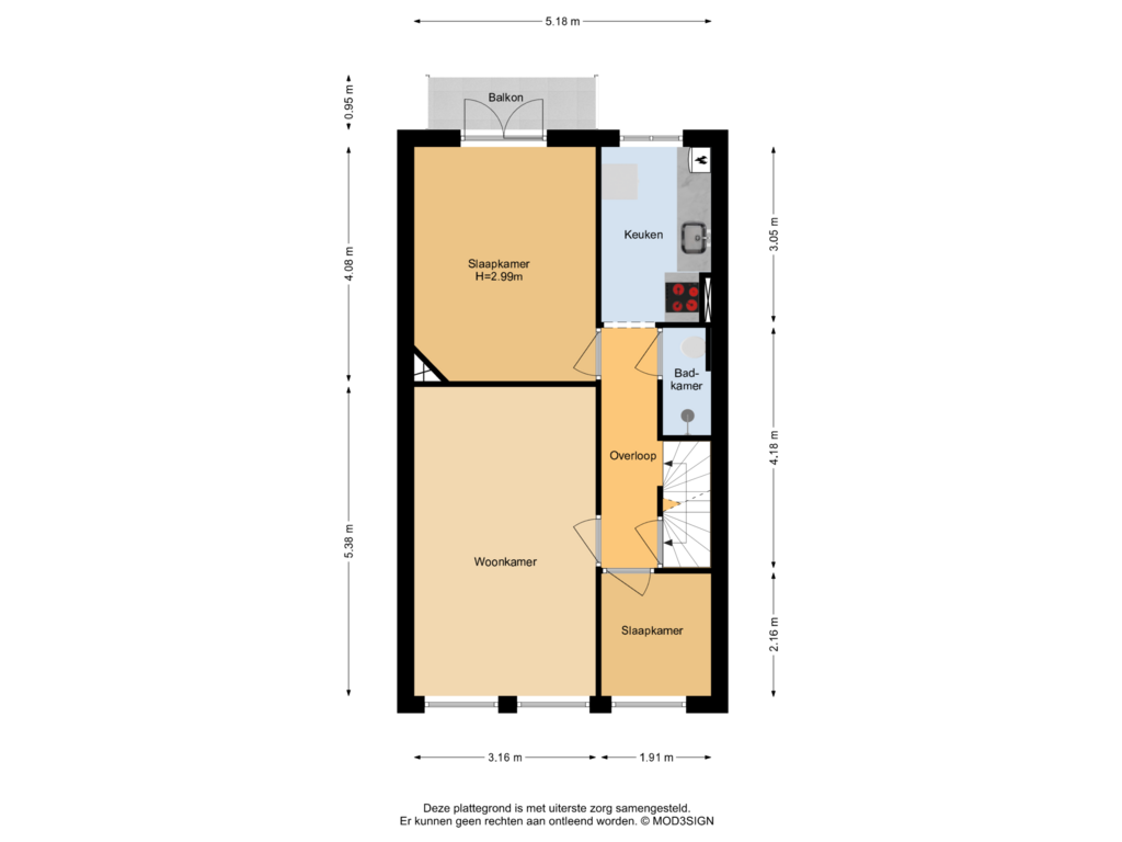 Bekijk plattegrond van 1e Verdieping van Leidsestraat 54-RD