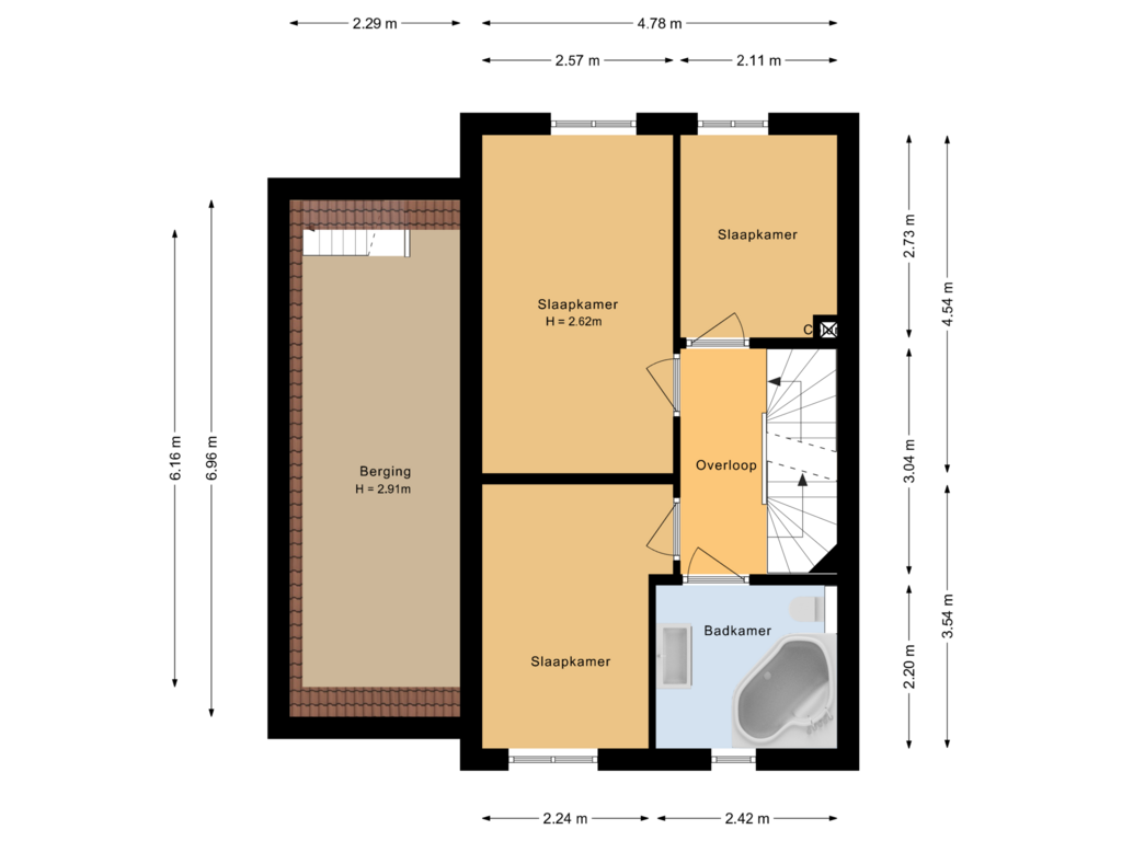 View floorplan of Eerste verdieping of Van Hallstraat 20