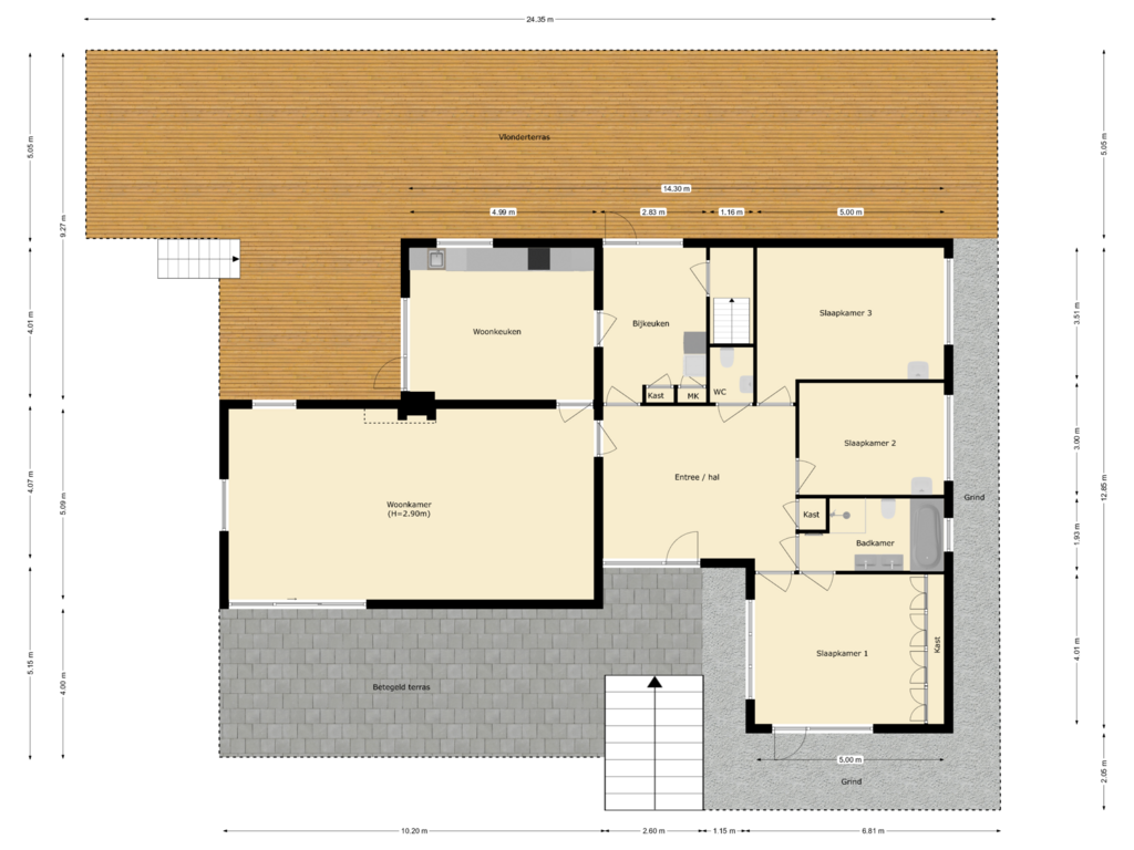 View floorplan of begane grond met terrassen of Mariniersweg 3