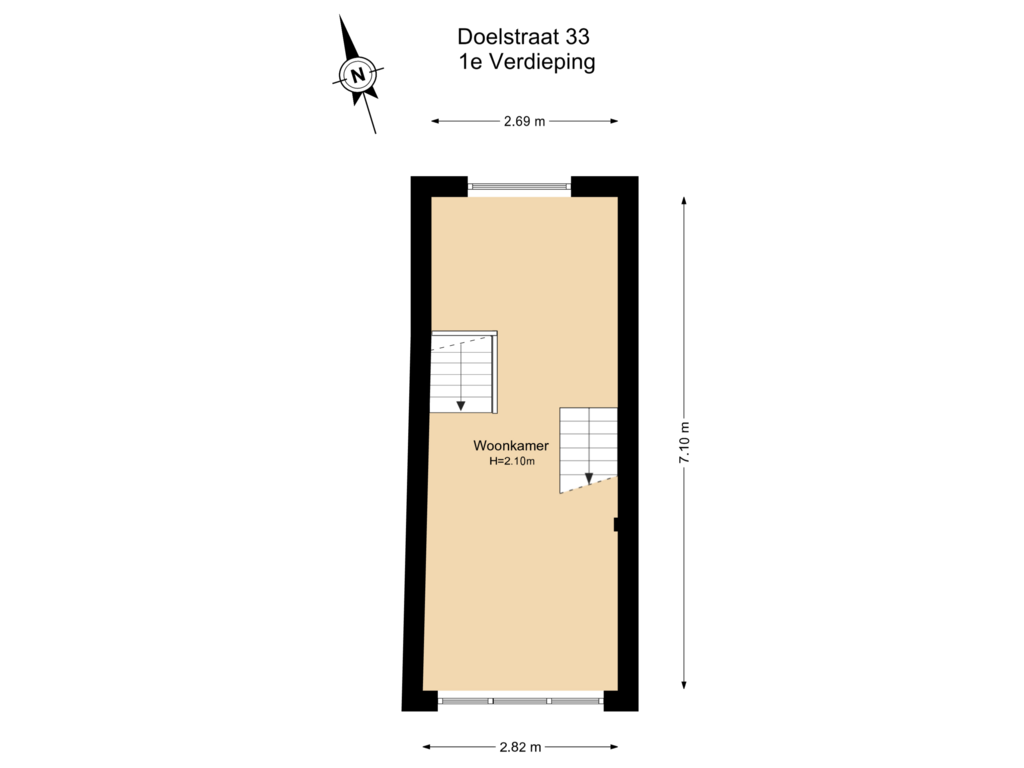 Bekijk plattegrond van 1e Verdieping van Doelstraat 33