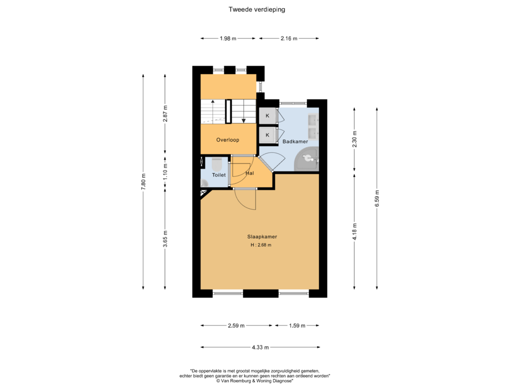 Bekijk plattegrond van Tweede verdieping van Eerste Goudsbloemdwarsstraat 3-1