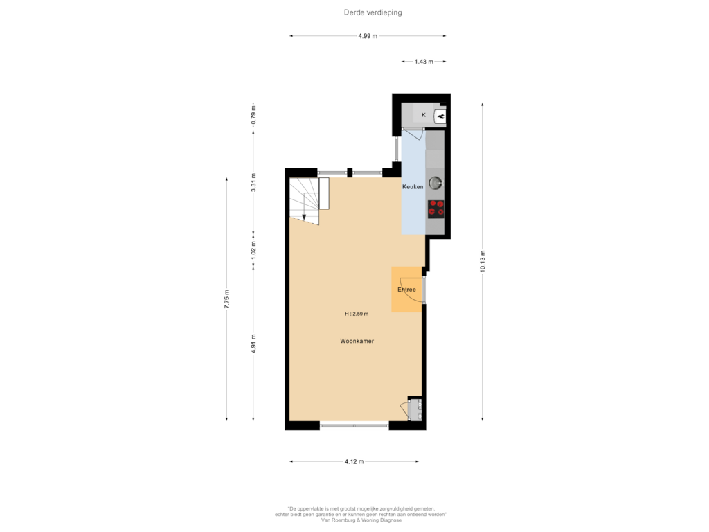 View floorplan of Derde verdieping of Tolstraat 140-3L