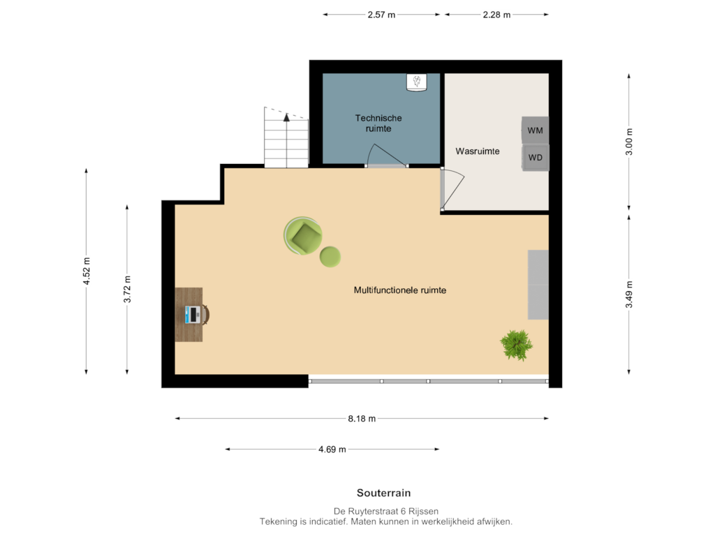 Bekijk plattegrond van Souterrain van De Ruyterstraat 6