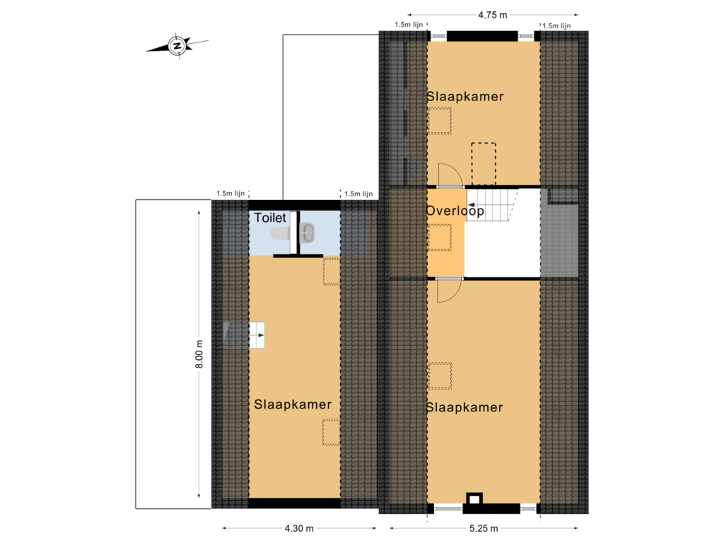 View floorplan of 1e Verdieping of Tsjerkebuorren 6