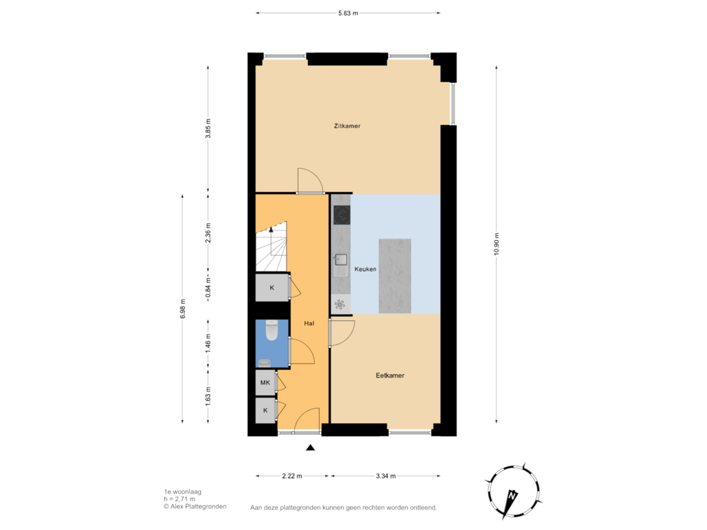 View floorplan of 1e woonlaag of Zuidwal 22