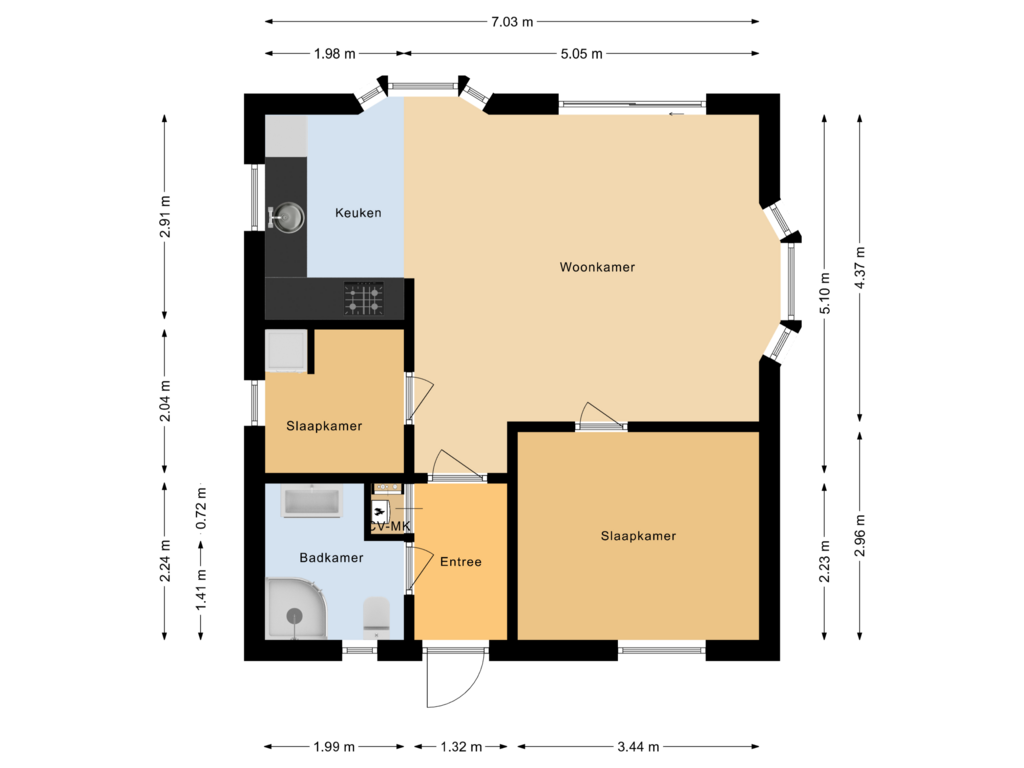 View floorplan of Begane grond of Coevorderweg 27-091