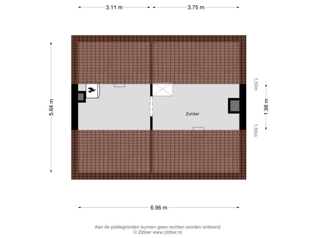 View floorplan of Zolder of Hoenderstraat 27-A