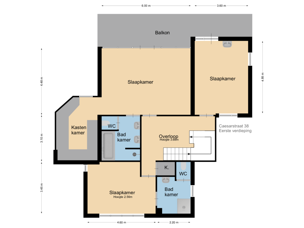 Bekijk plattegrond van Floor 1 van Caesarstraat 38