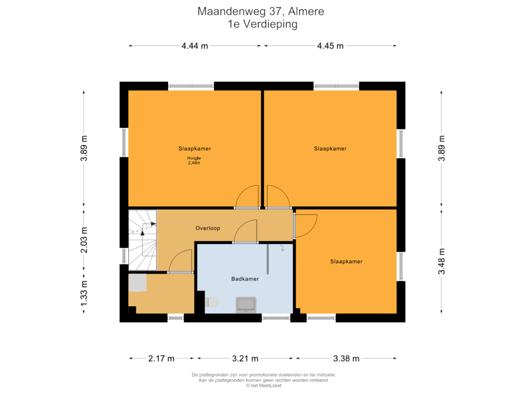 Bekijk plattegrond van 1e Verdieping van Maandenweg 37