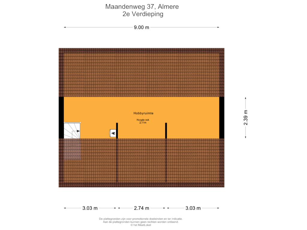 Bekijk plattegrond van 2e Verdieping van Maandenweg 37