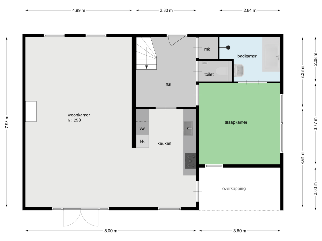 Bekijk plattegrond van begane grond van Sint Jacobsstraat 1-A