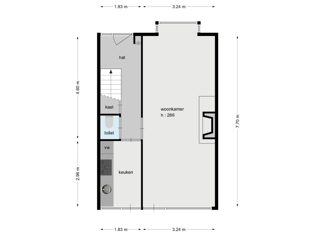 View floorplan of begane grond of Ploegstraat 98