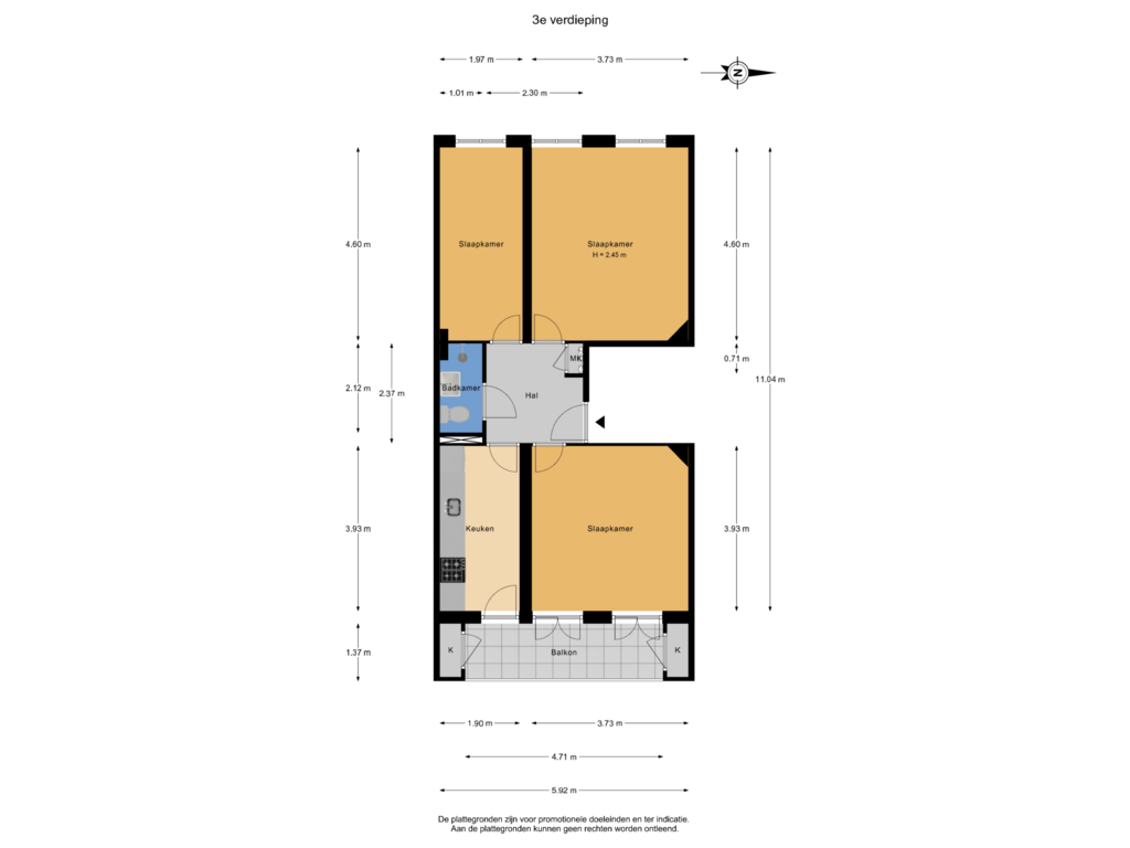 Bekijk plattegrond van 3e verdieping van Hoofdweg 142-3