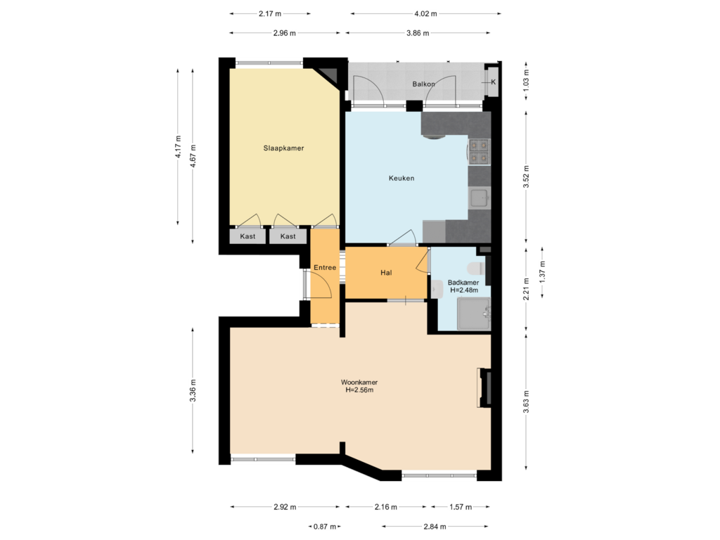 Bekijk plattegrond van Appartement van Van Woustraat 232-2