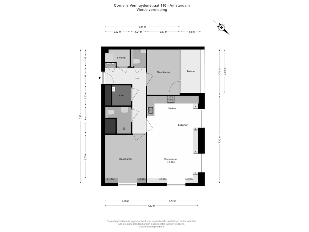 Bekijk plattegrond van Vierde verdieping van Cornelis Vermuydenstraat 110