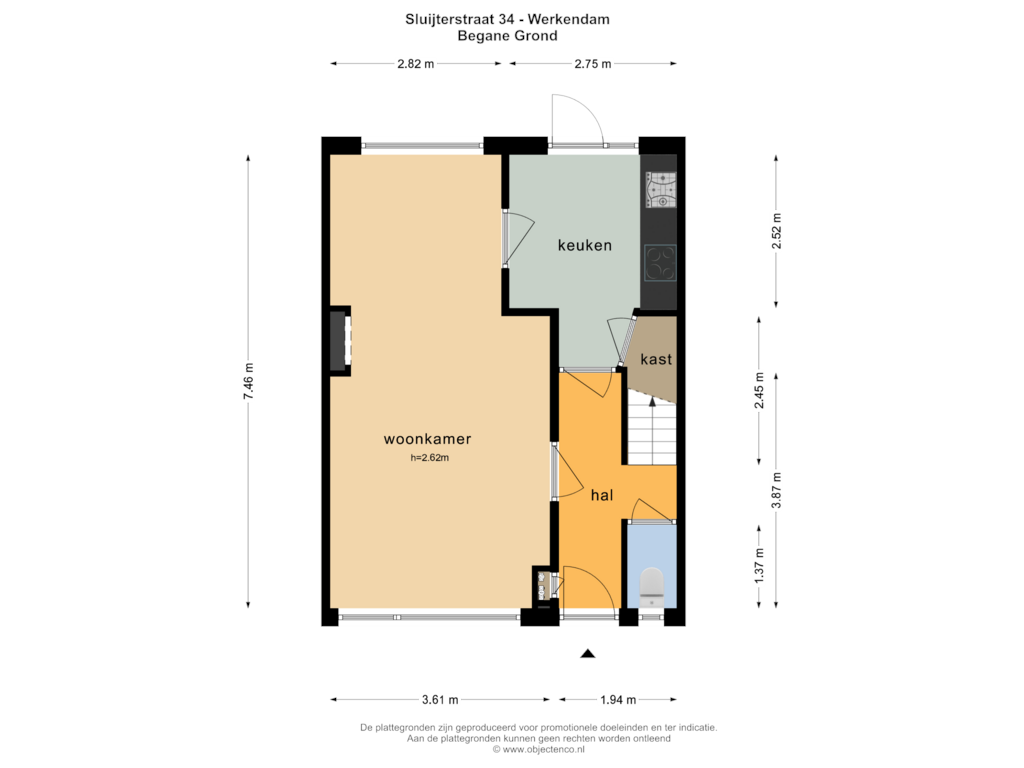 Bekijk plattegrond van BEGANE GROND van Sluyterstraat 34