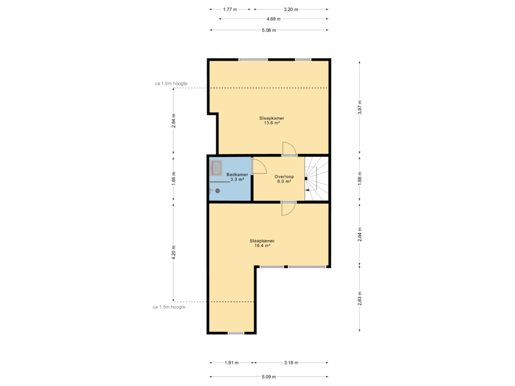 View floorplan of 1e verdieping of Dr. Oortwijn Botjeslaan 98