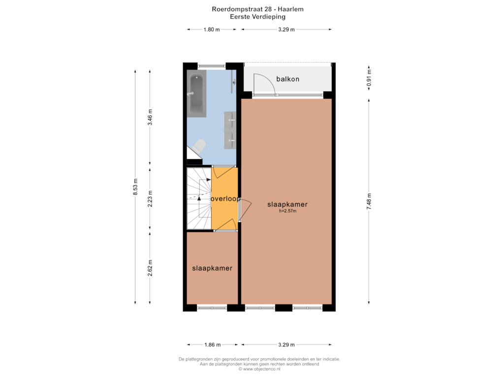 Bekijk plattegrond van EERSTE VERDIEPING van Roerdompstraat 28