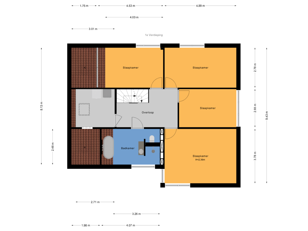 View floorplan of 1e Verdieping of Vosmaerstraat 2