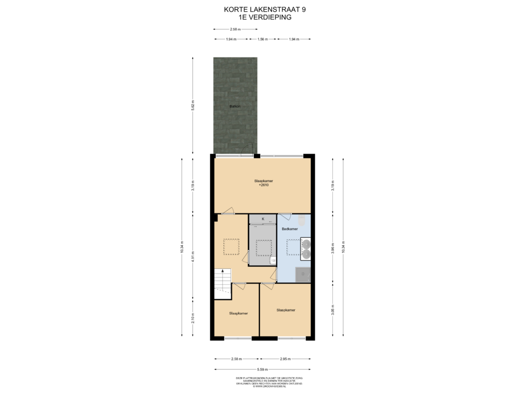 View floorplan of 1E Verdieping of Korte Lakenstraat 9