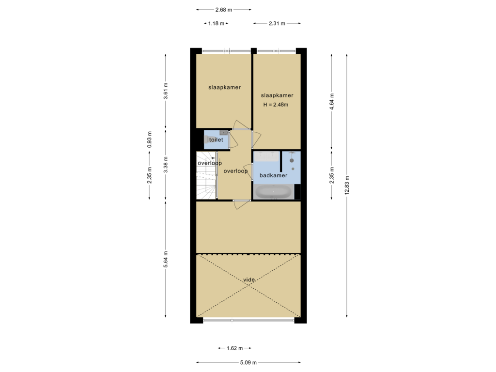 View floorplan of 2e verdieping of Levie Vorstkade 19