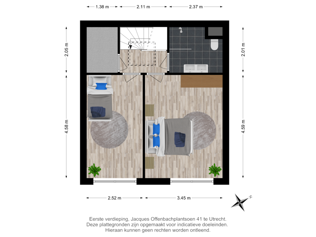 View floorplan of Eerste verdieping of Jacques Offenbachplantsoen 41