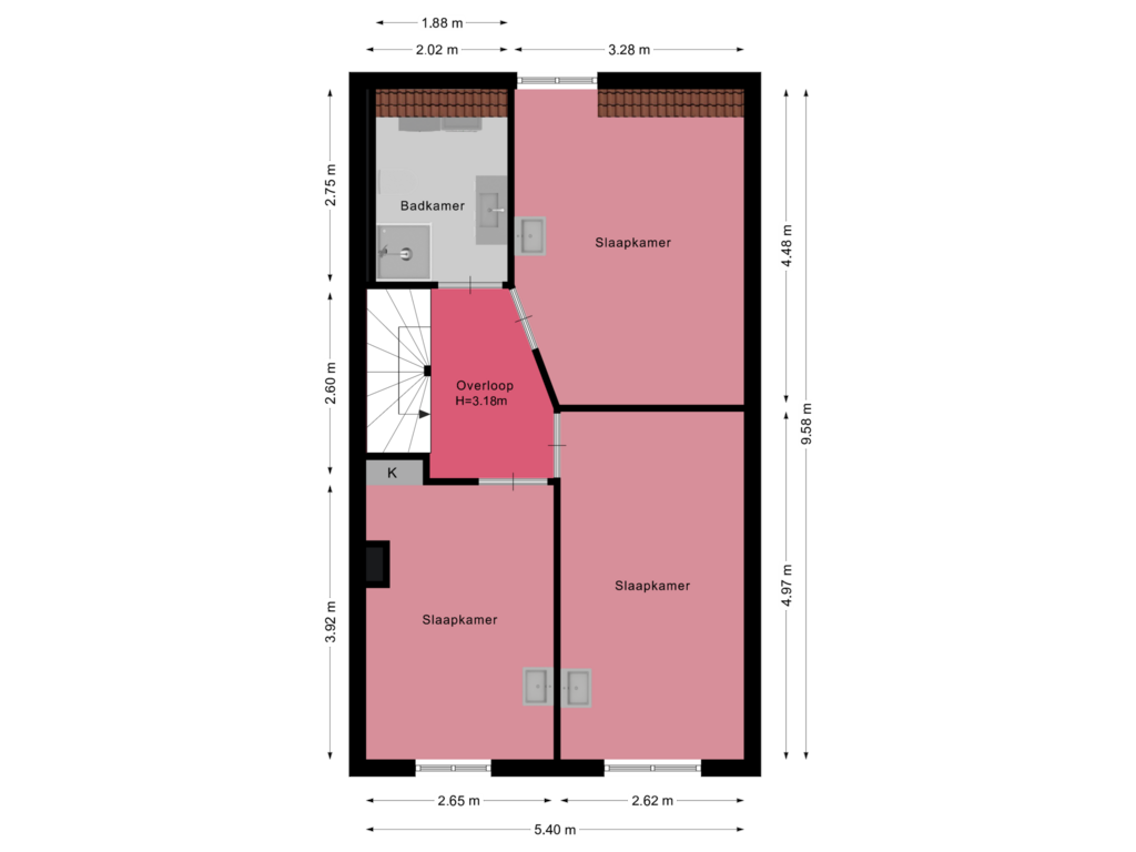 View floorplan of Tweede verdieping of Floris Heermalestraat 15-BS