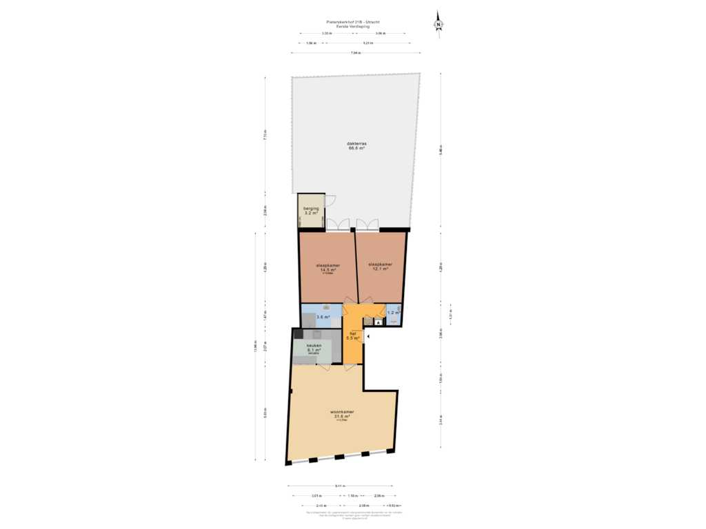 View floorplan of EERSTE VERDIEPING of Pieterskerkhof 21-B