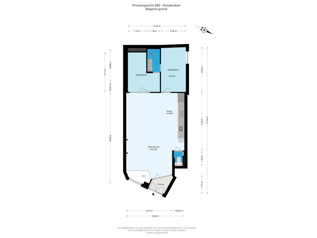 View floorplan of Begane grond of Prinsengracht 280-D