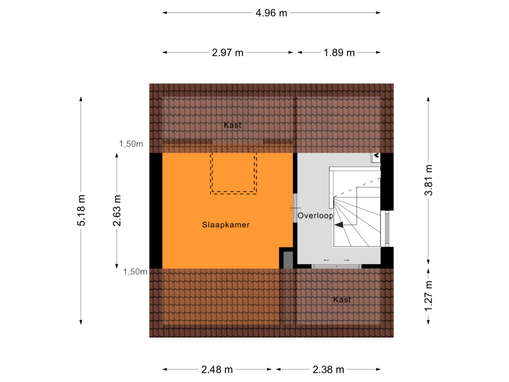 Bekijk plattegrond van Tweede verdieping van Hoefsteeg 2