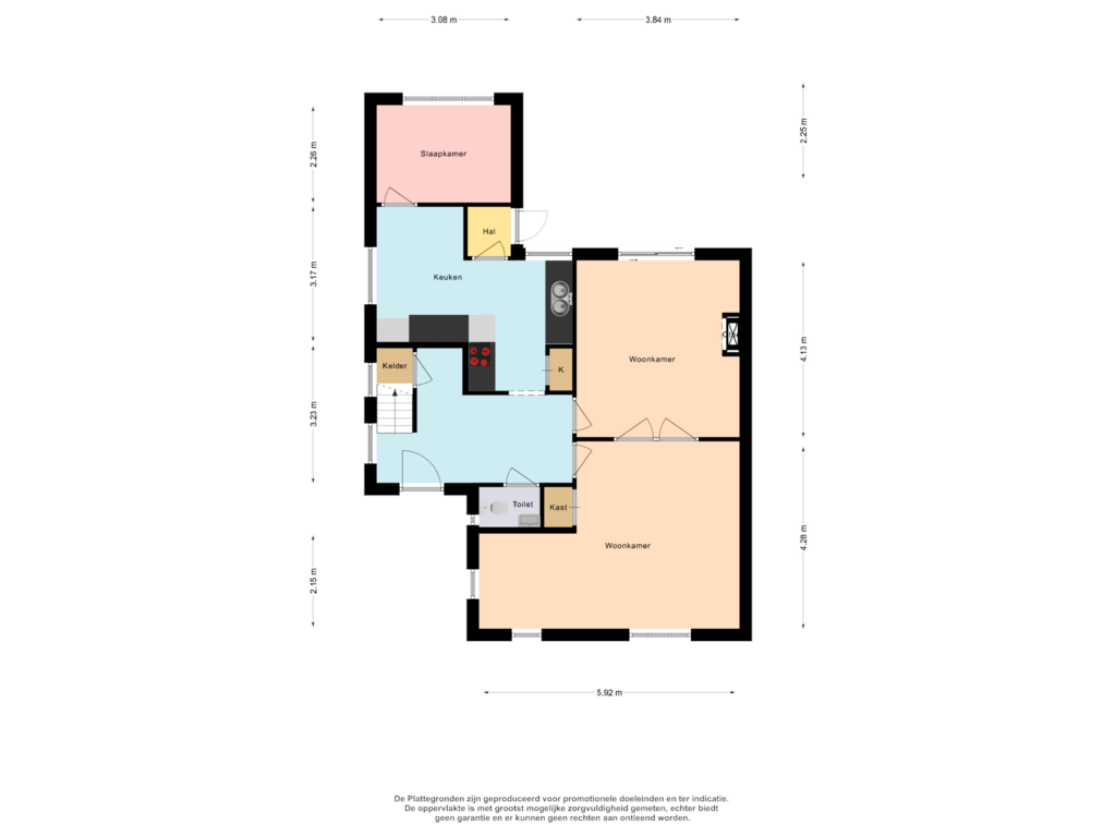 View floorplan of floor 1 of Dorpsstraat 22