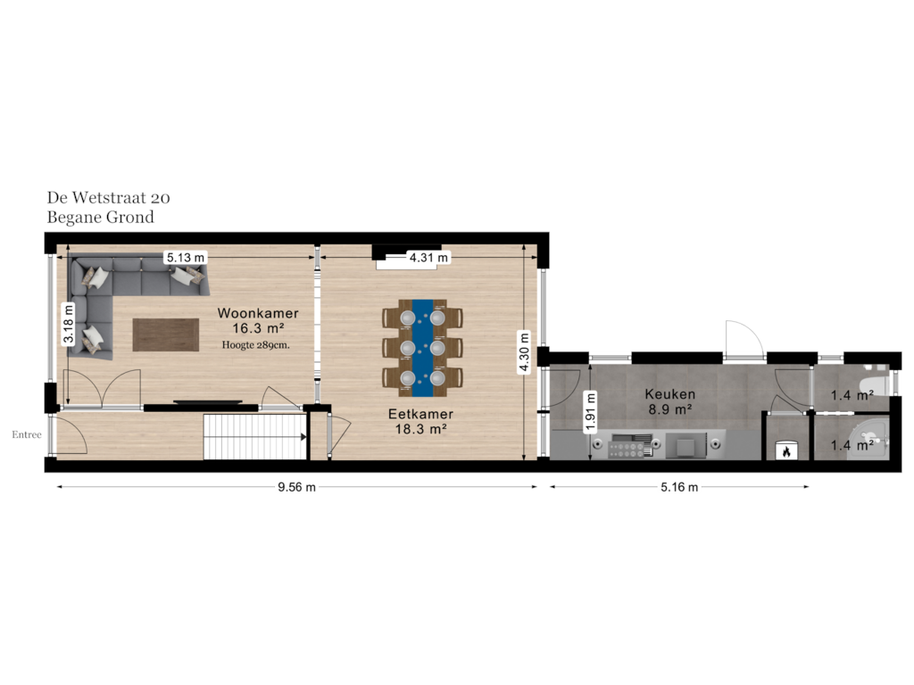 View floorplan of Begane Grond of De Wetstraat 20